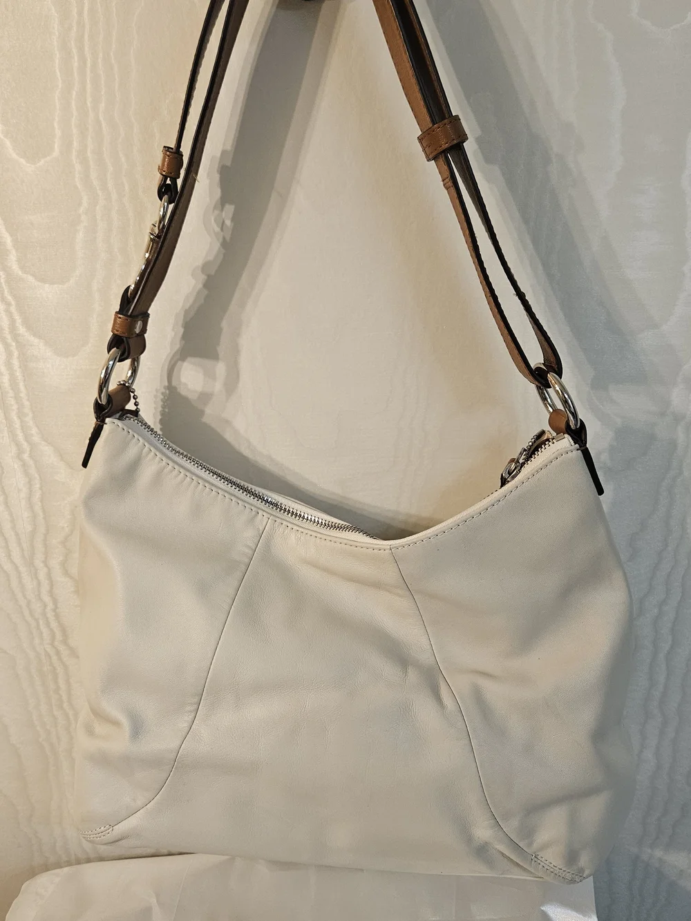 Coach Cream Leather Hobo with Brown Trim and Buckle